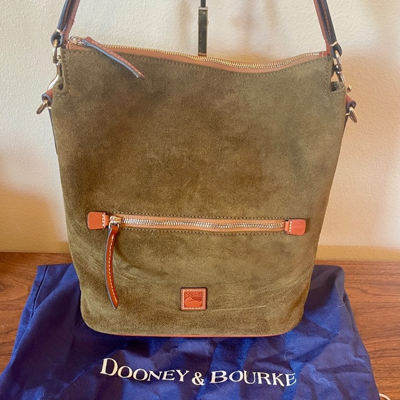 NEW! Dooney & Bourke OLIVE Suede Leather Shoulder Bag NWOT!  Dust Bag Included! - Picture 1 of 14